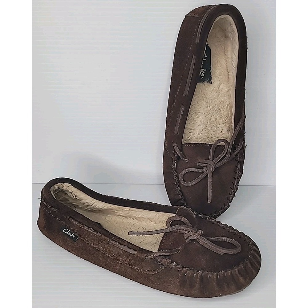 Clarks Classic Suede Brown Moccasin Slipper‎ Women Size 9 Shoes